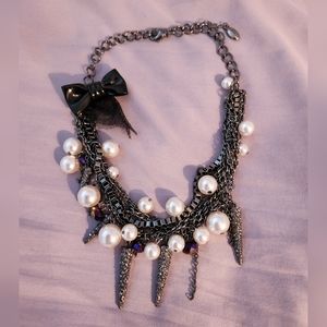 Guess Faux Pearl and Black Bow Necklace